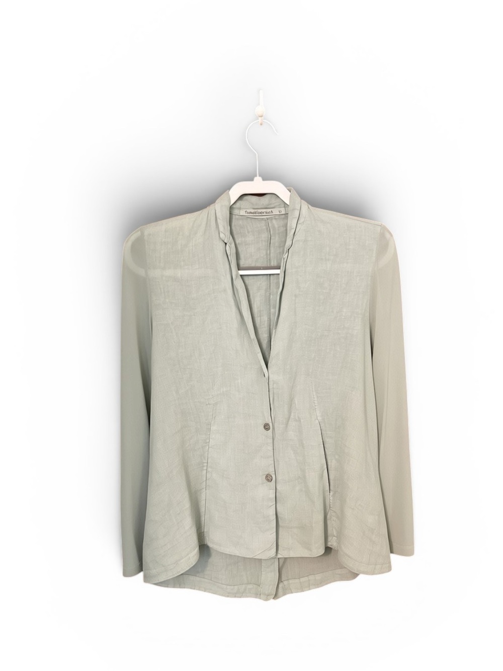 Transit Par Such Linen Blend Sheer Sleeves Button Front Blouse Size 6-8